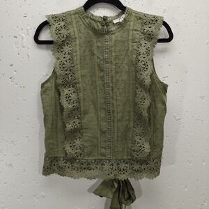 E & M Womens‎ Large Top Green Lace Boho Sleeveless Floral Cotton NWT